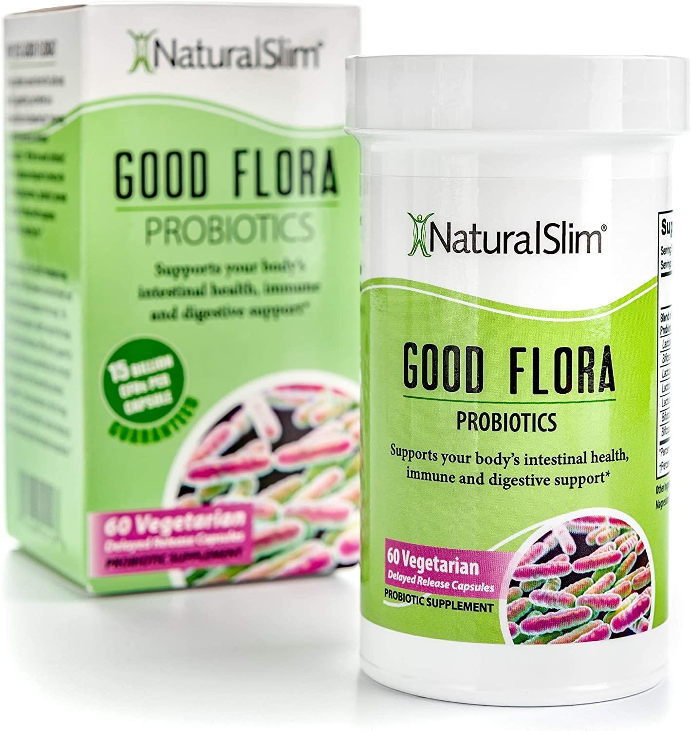 NaturalSlim Good Flora Probiotic Supplement for Digestive Health - 60  Capsules 