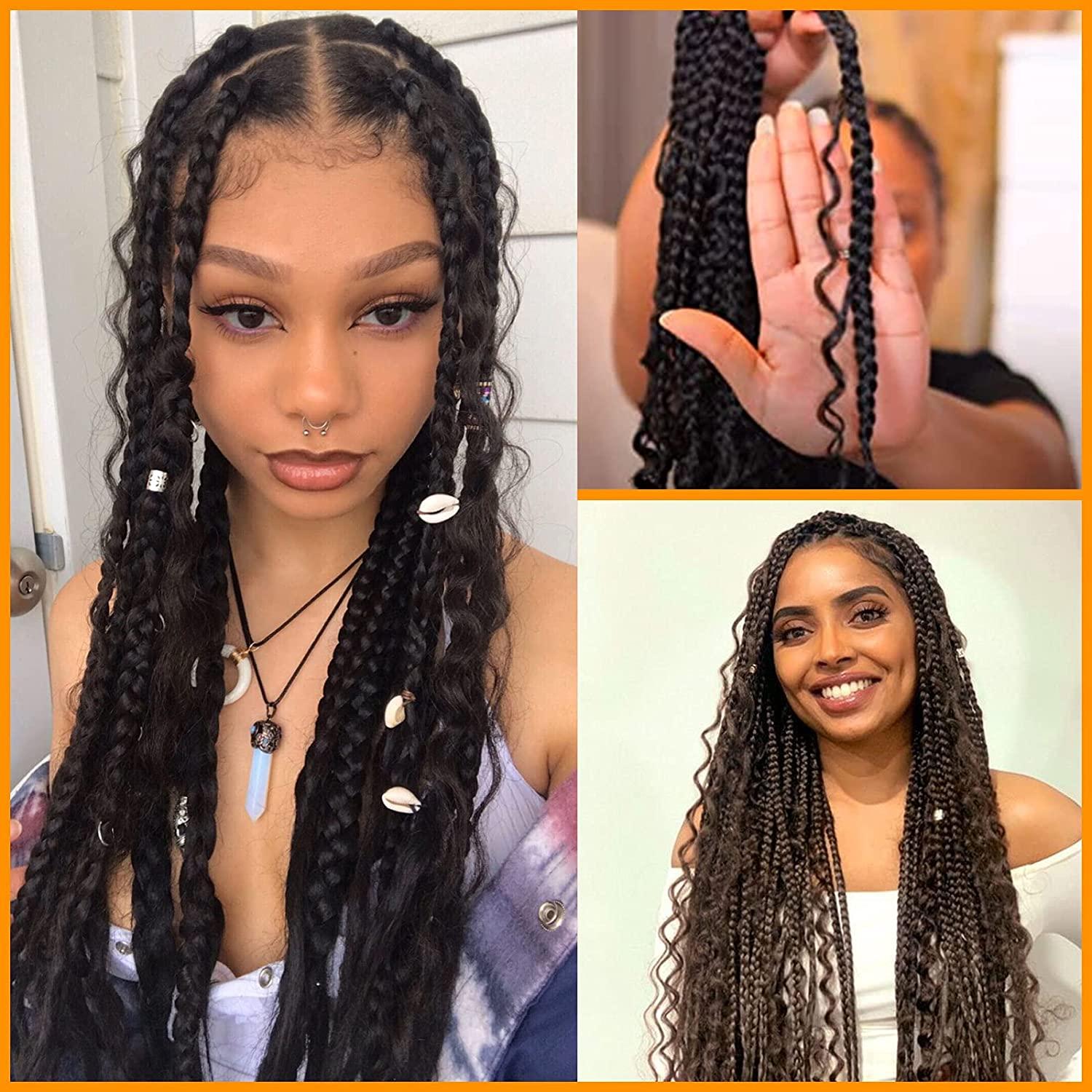 Goddess Box Braids Crochet Hair With Curly Ends 24 Inch Bohemian Box Braids  Crochet Braids 3X Crochet Braids Synthetic Braiding Hair Extension for  Women