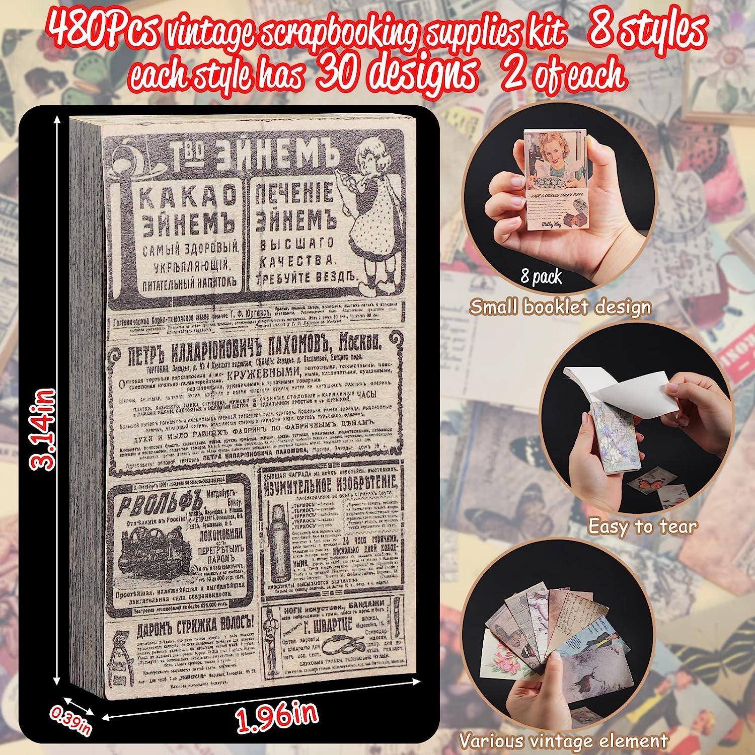 480Pcs Vintage Scrapbooking Supplies BSRESIN Mini Scrapbook Paper