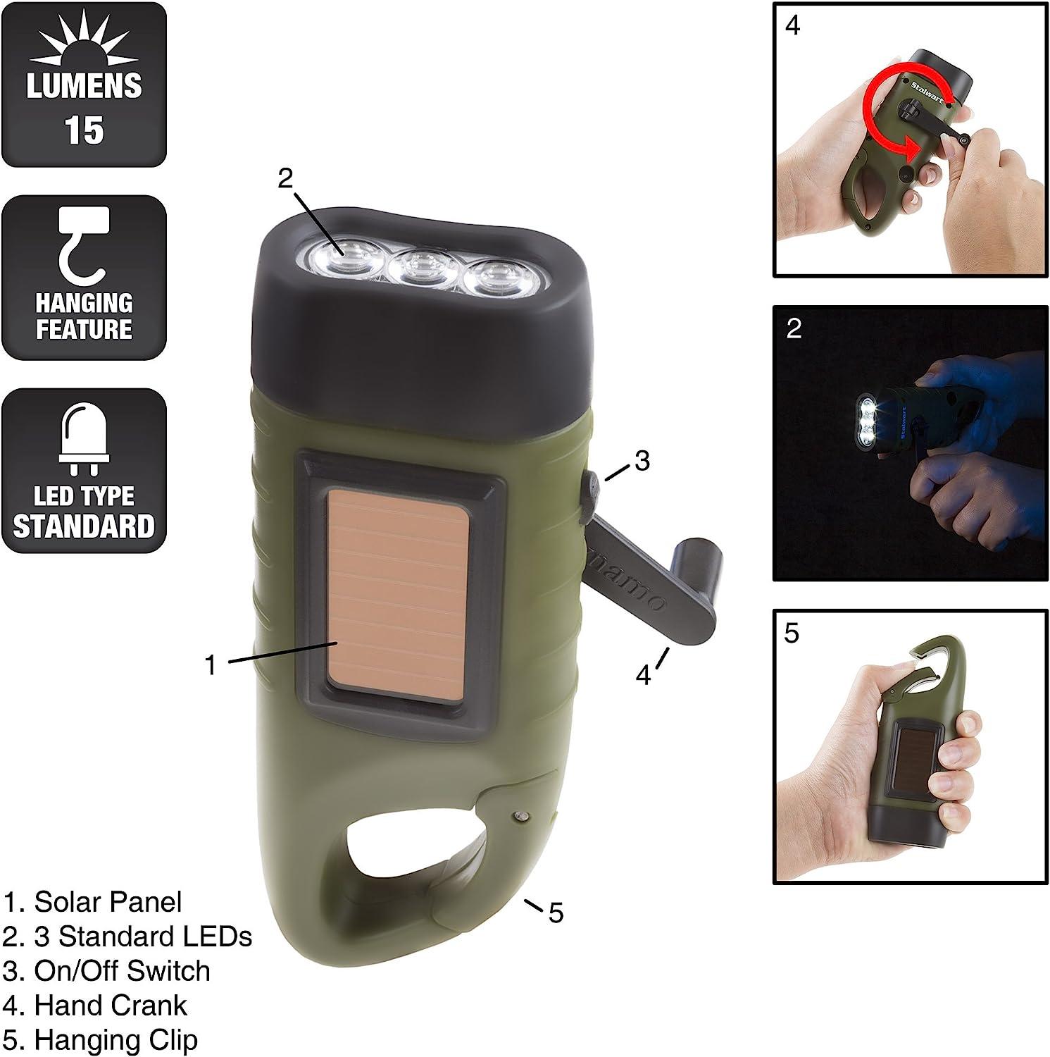 Simpeak Hand Crank Solar Powered Rechargeable LED Flashlight, 2 Pack