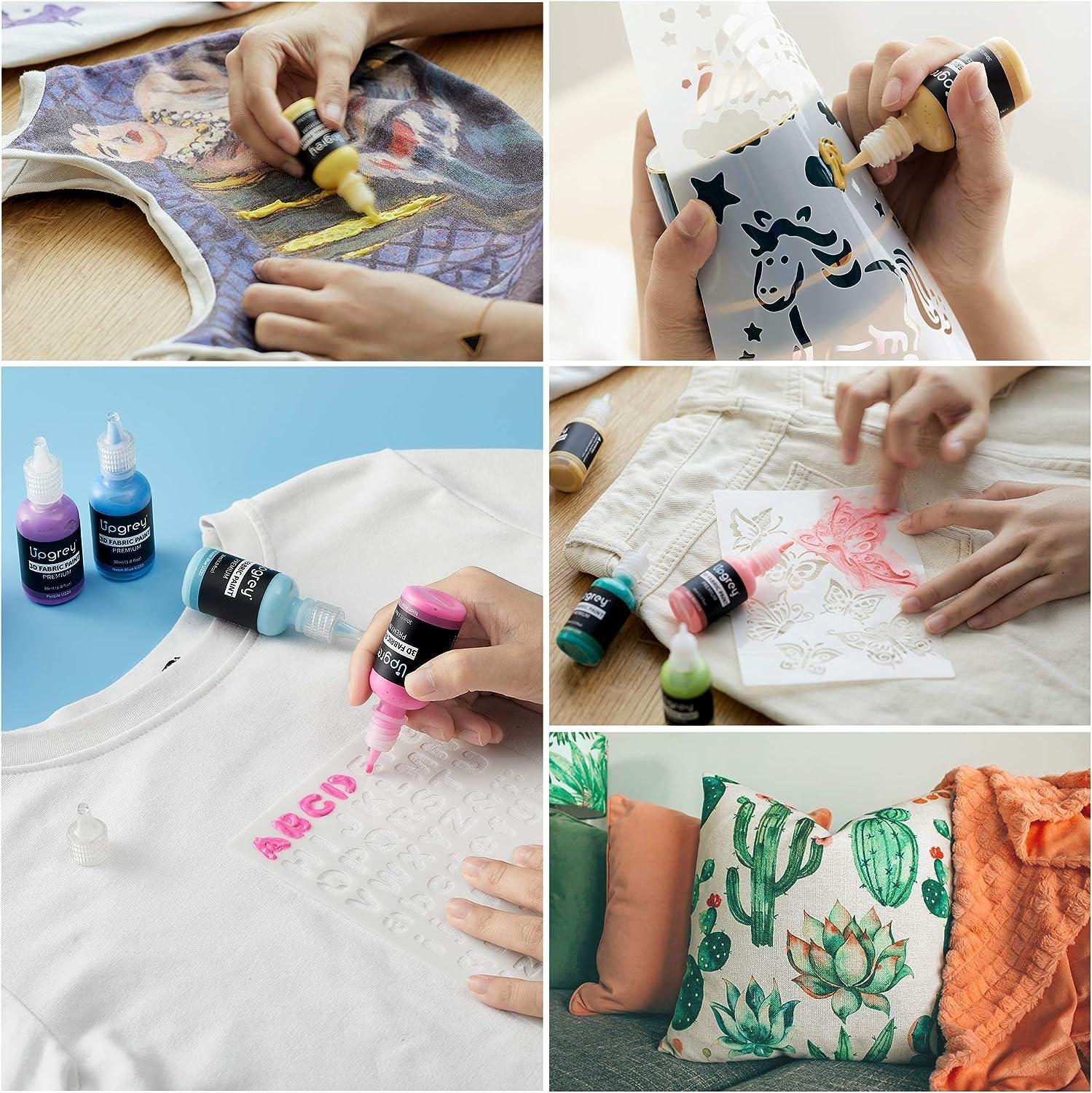 UPGREY 3D Fabric Paint Set for Clothes, 60 Colors (30ml Bottles) Permanent  Te