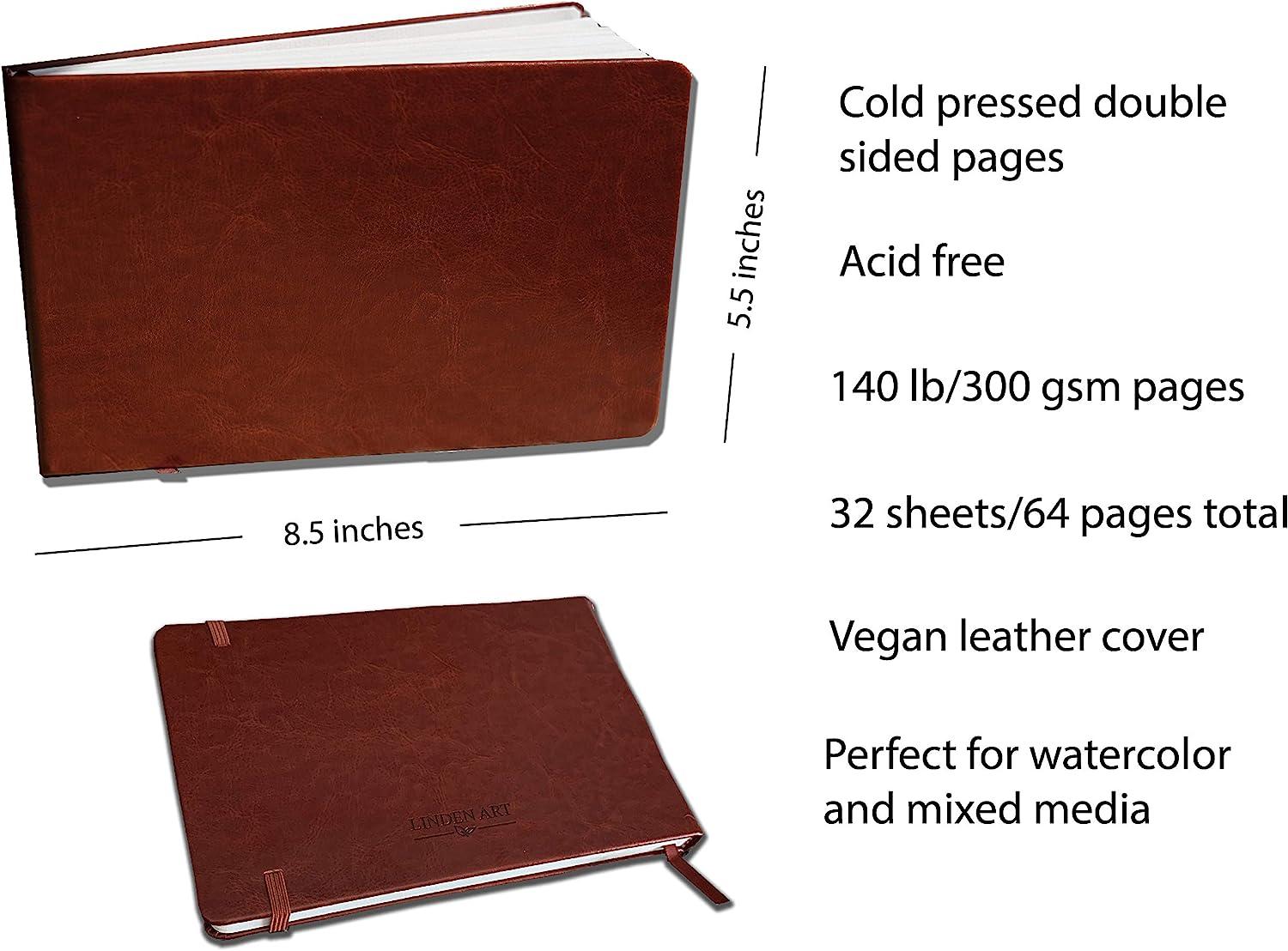 Large Pl Leather Sketchbook with 140lb Cotton Watercolor Paper in