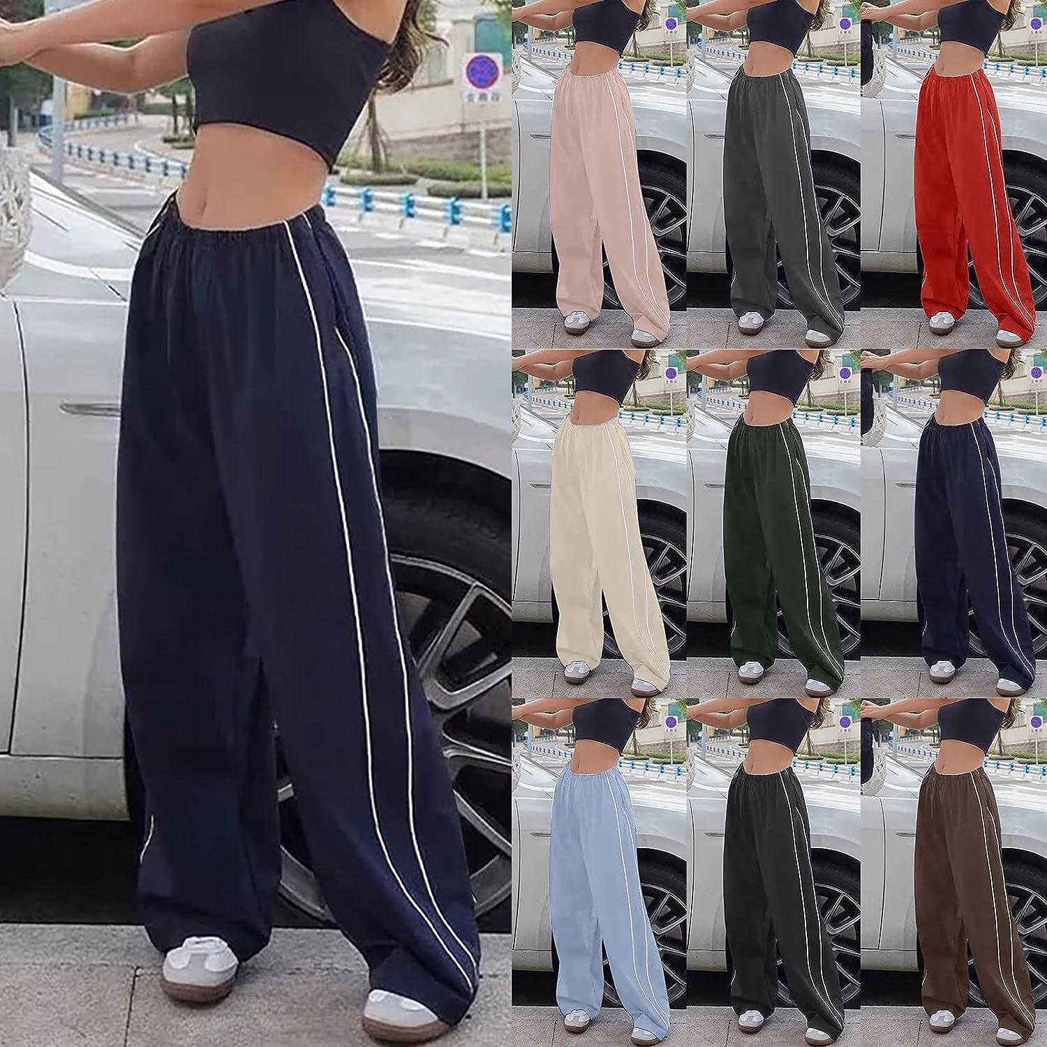 Women High Waisted Cargo Pants Vintage Wide Leg Denim Jeans Straight Casual Loose  Baggy Flare Trousers Small Grey