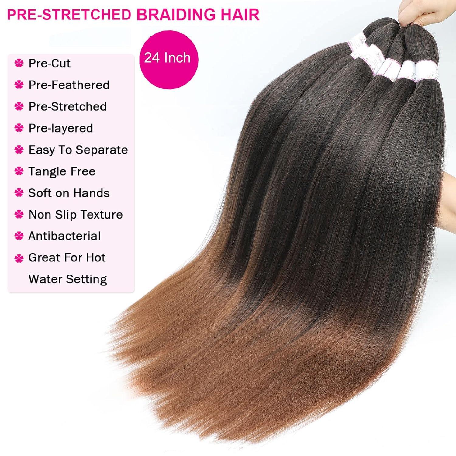 BEFUNNY Braiding Hair Pre Stretched Braiding Hair 24 Inch 8 Packs