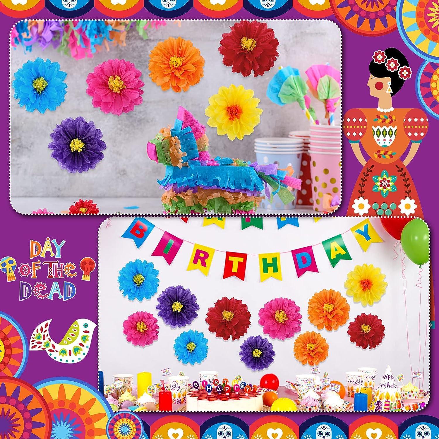  Colorful Fiesta Paper Flowers Tissue Paper Flowers Mexican  Carnival Pom Flower Baby Shower Decor Floral Party Backdrop Wedding  Birthday Party Craft for Wall (18 Pieces) : Home & Kitchen