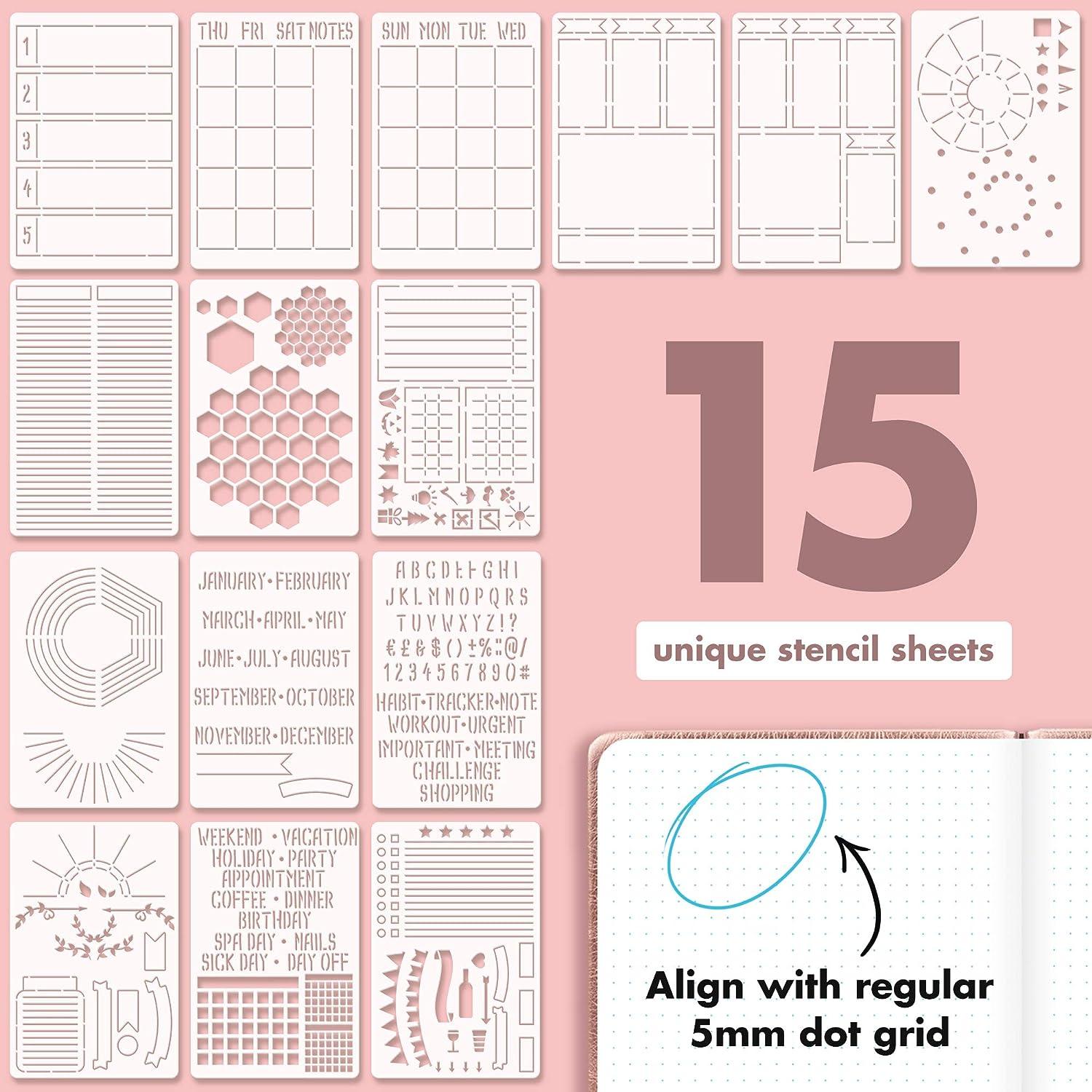 Easy to Use Stencil Set for Dotted Journals - Time Saving Planner  Accessories/Supplies Kit Makes Creating Layouts Easy - Incl. Bullet Point