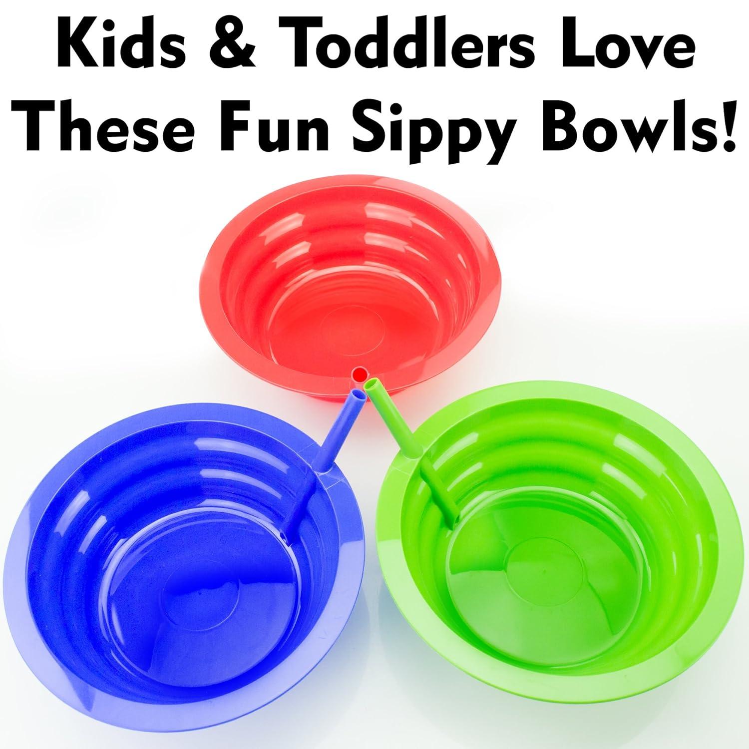 Sip-A-Bowl 14oz 4pk BPA Free Straw Bowls Kids Sip Every Drop Cereal Milk Soup
