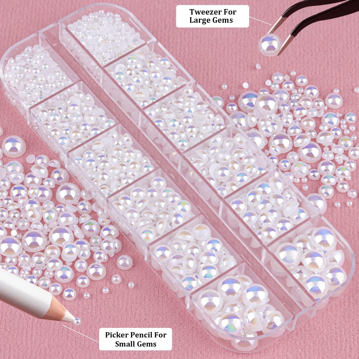 2700 Pcs Flat Back Pearls Kits 1 Box of Flatback White+1 Box of Beige Half  Round Pearls with Pickup Pencil And Tweezer for Home DIY And Professional  Nail Art, Face Makeup And