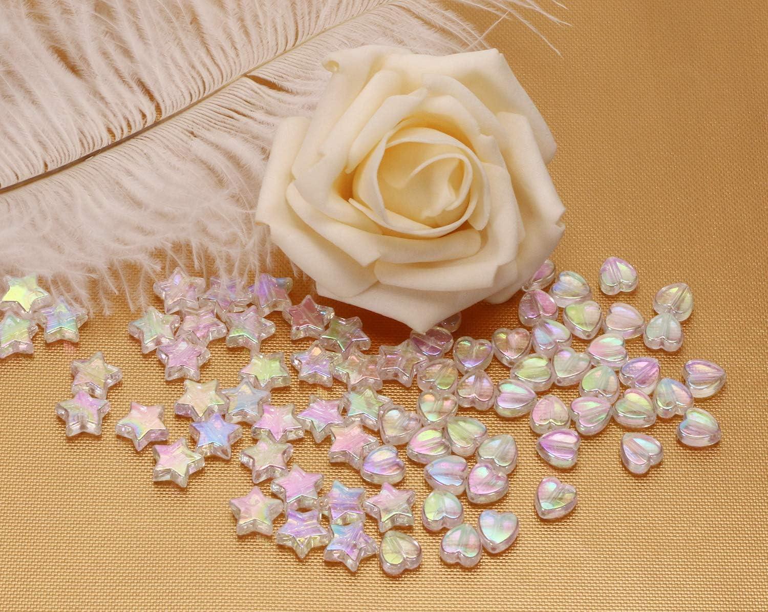 Tupalizy 100PCS Mini Acrylic Beads 9mm Heart Charms and 11mm Star Beads for Jewelry  Making Bracelets Necklaces Earrings Key Chains Accessories DIY Crafts  Valentine Christmas Birthday Gifts (White)
