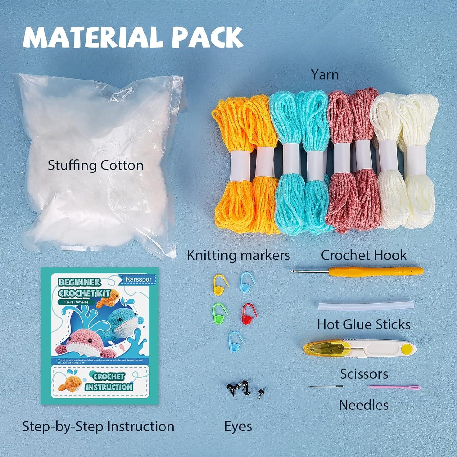 Karsspor 3 PCS Cute Whales Beginner Crochet Kit, Starter Pack for