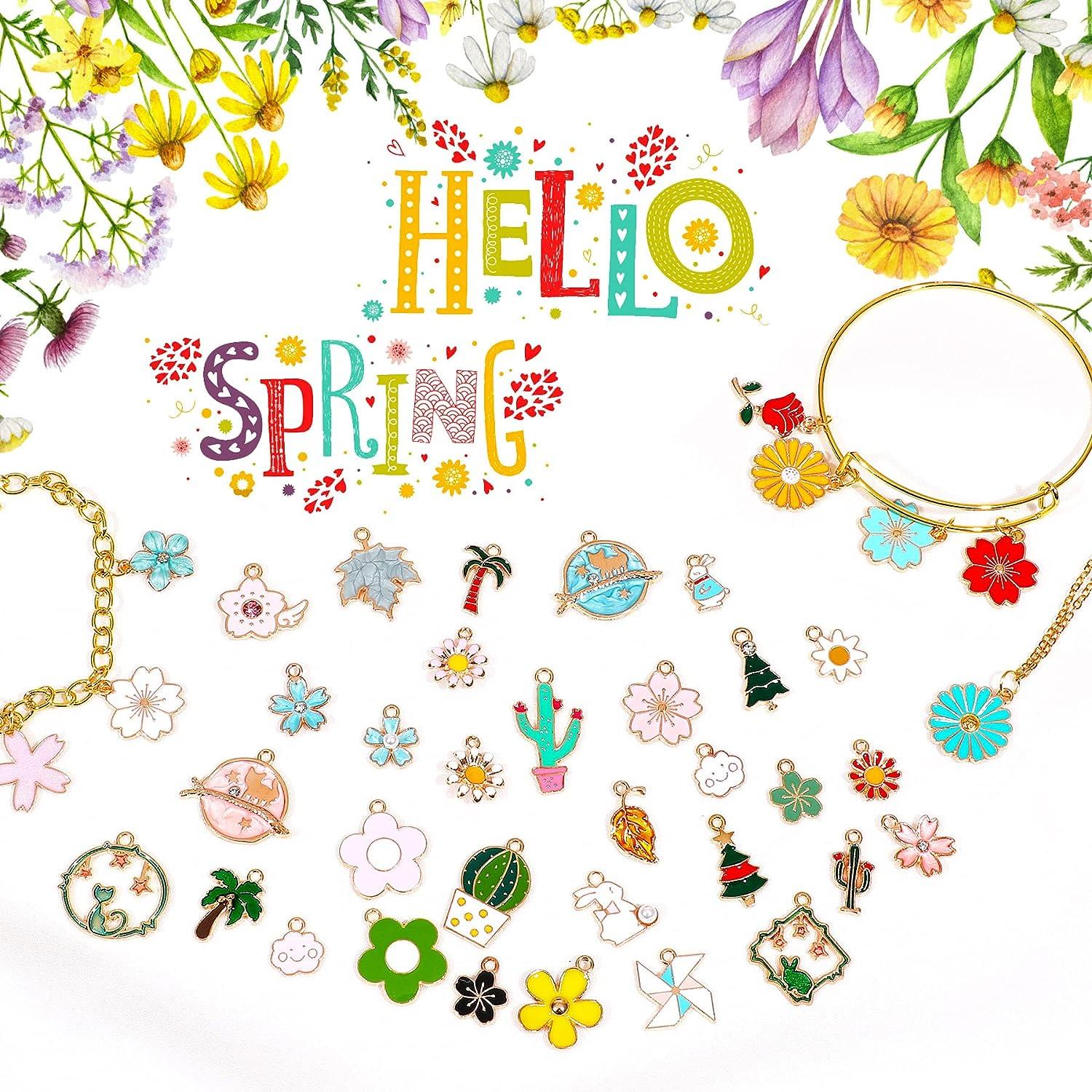 MARFOREVER 120 Pcs Spring Floral Themed Flower Charms for Jewelry Making  Assorted Gold Enamel Charm Pendants for DIY Necklace Bracelet Earrings  Making Supplies Gifts for Mom