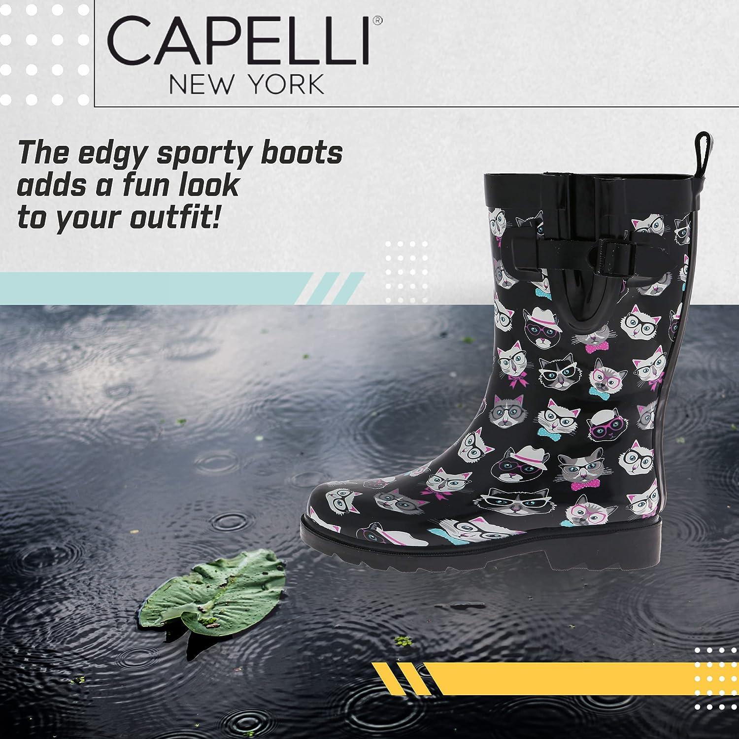 Kitty Boots Capelli Rain New 8 Black Rubber Ladies Mid-Calf York