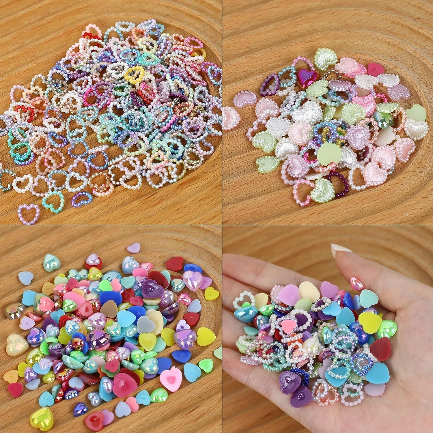 60PCS 3D Heart Nail Charms,Cute Beautiful Pearl Nail Accessories，Pearl  Color DIY Crafts Accessories,Durable not Easy to Fade Heart Shape Manicure