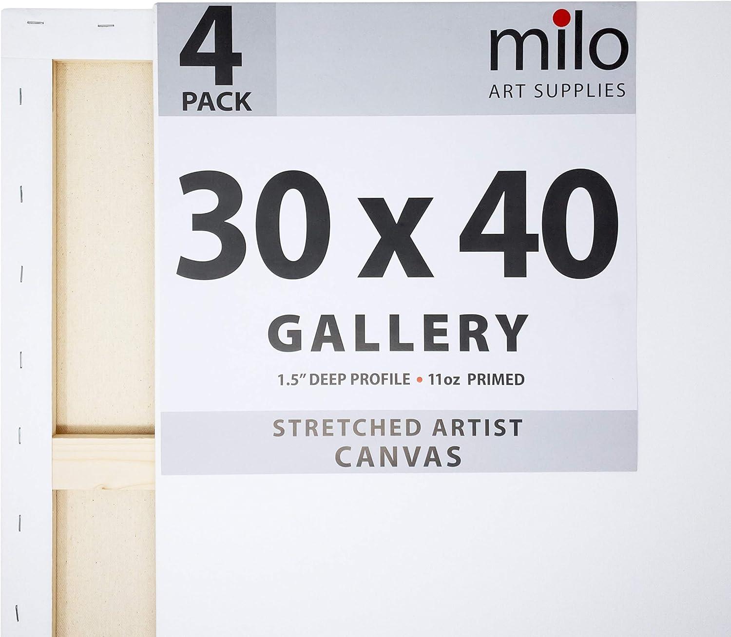  milo Stretched Artist Canvas, 18x24 inches, 4 Pack, 1.5”  inch Thick Gallery Profile