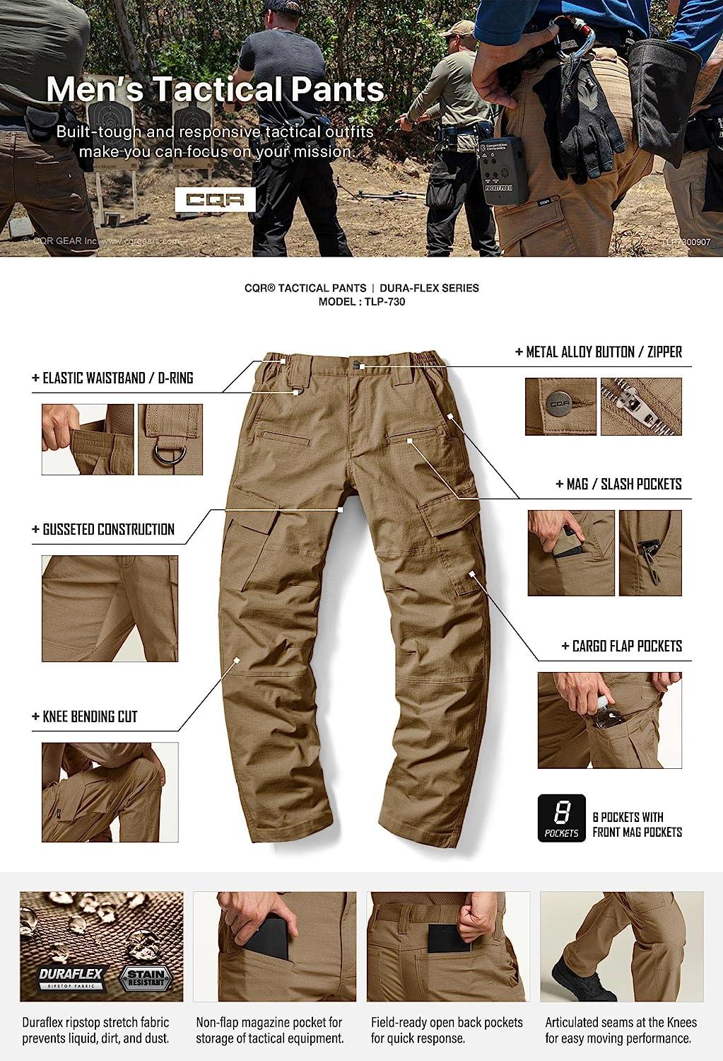 CQR Men's Flex Ripstop Tactical Pants, Water Resistant Stretch Cargo Pants, Lightweight EDC Hiking Work Pants, Woodland Olive - Dura Flex Print, 36W