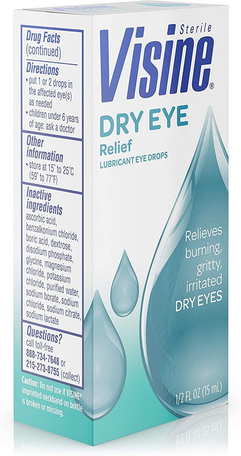 Visine Dry Eye Relief Lubricant Eye Drops, 0.5 oz Ingredients and Reviews