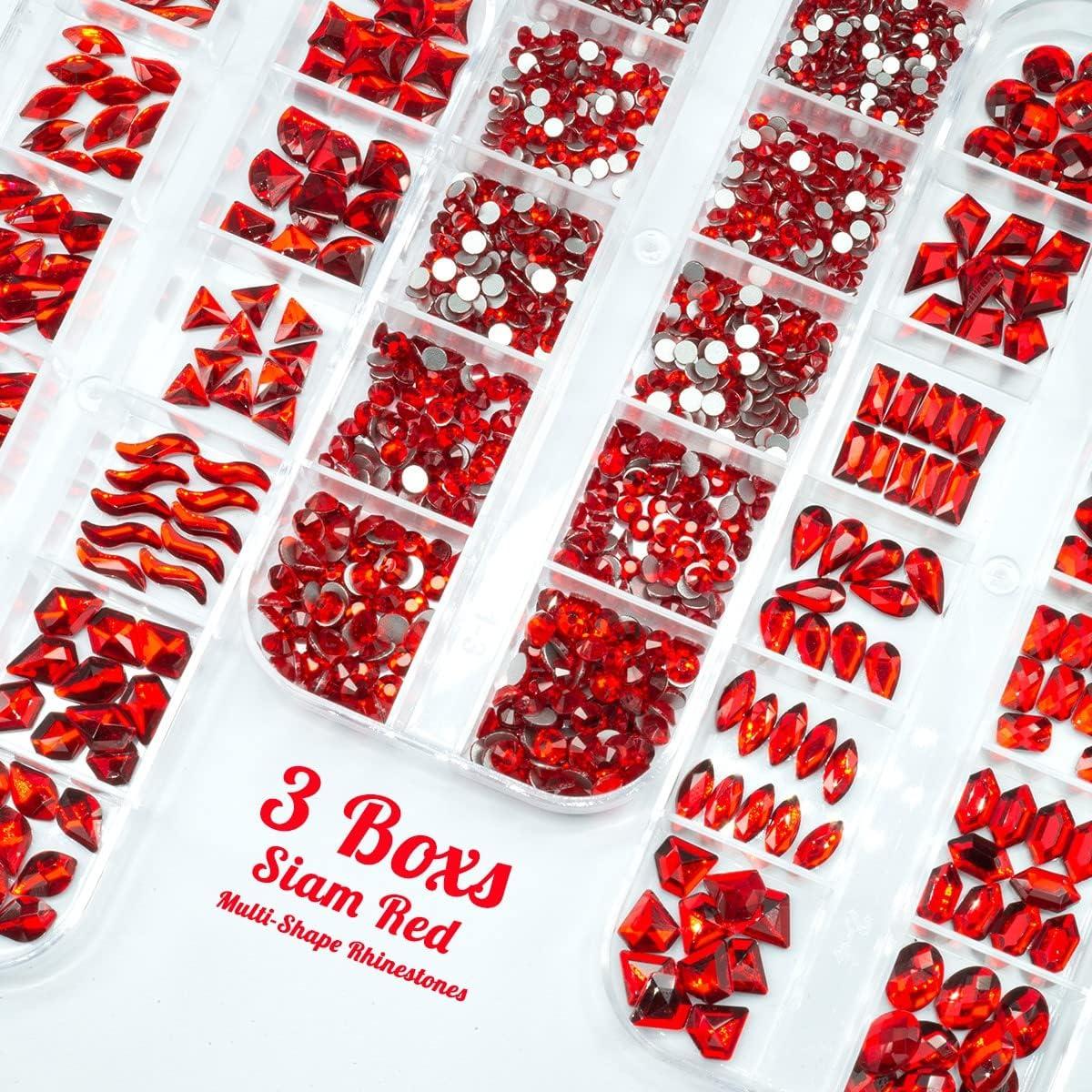 2680Pcs Red Rhinestones Nail Gems, 120pcs Big red Nails Charms with Bling  Flatback Round Beads, Light red Clear Diamond Stones Jewelry Supplies for