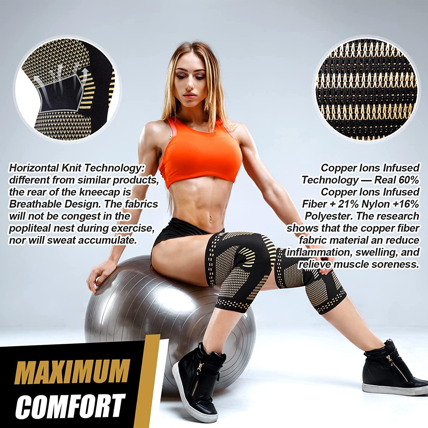 NEENCA Copper Knee Sleeves (Pair), Professional Knee Brace with Copper Ions  Infused Fiber Technology, Premium Compression Support for Knee Pain