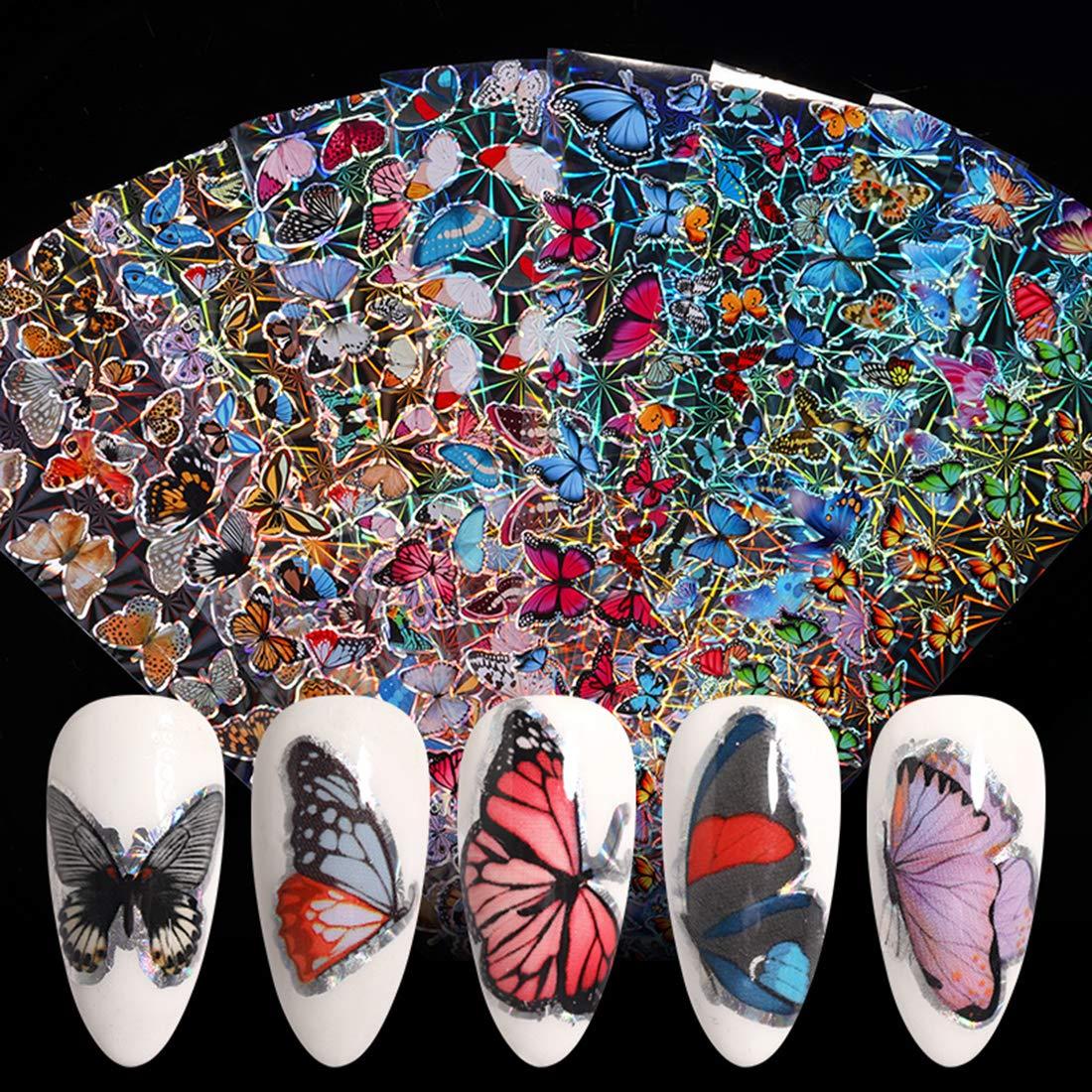 Holographic Butterfly Nail Art Foils 3D Flakes Nail Stickers Foil Glue  Transfer Nail Foils for Nail Art Laser Colors Nail Supplies Bronzing  Gradient Polish Manicure Tips for Women Kids(10 Pcs)