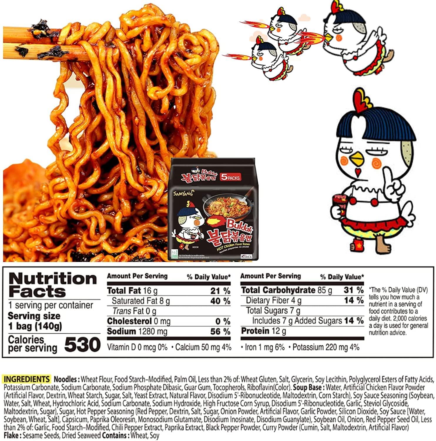 Samyang Hot Chicken Flavor Ramen Stir Fried Noodles Buldak Bokkeum Myun 4.93 oz (5 Pack)