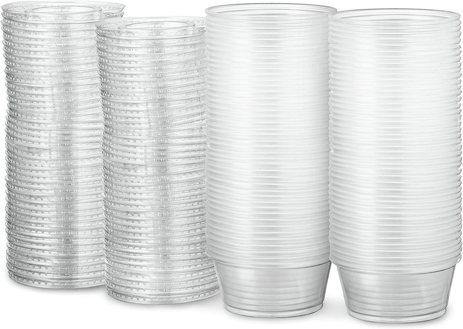 Plastimade Clear Disposable Plastic 1 Oz Portion Cups (100 Sets) -  Condiment, Sauce, Dressing, Jello Shot Cups With Lids