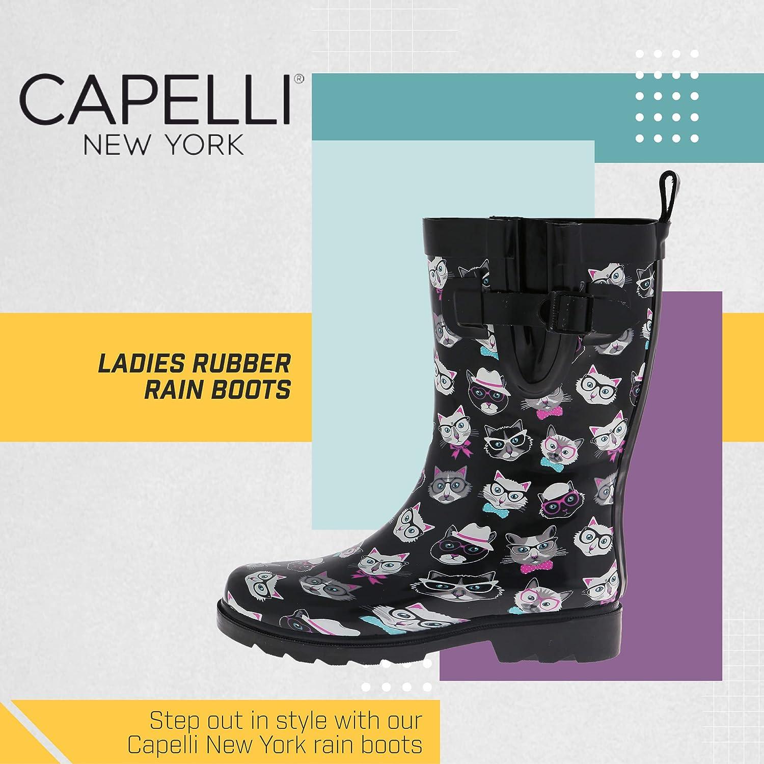 Capelli New 8 Black Mid-Calf Boots Ladies York Kitty Rubber Rain