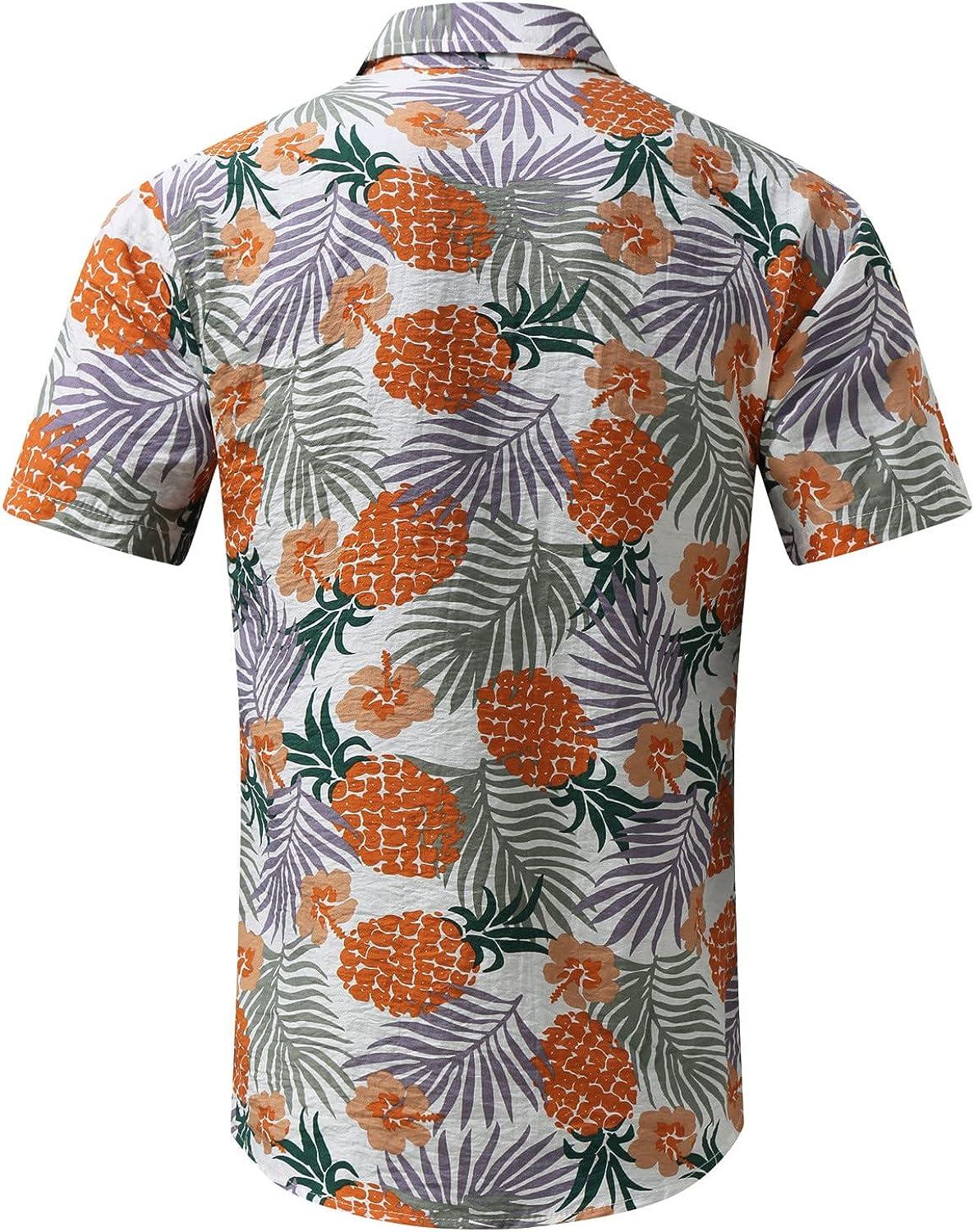 BEUU Cotton Linen 2 Piece Hawaiian Sets Summer Short Sleeve Button Down  Shirts Vintage Boho Shorts Set Casual Beach Suit 178- Orange Large