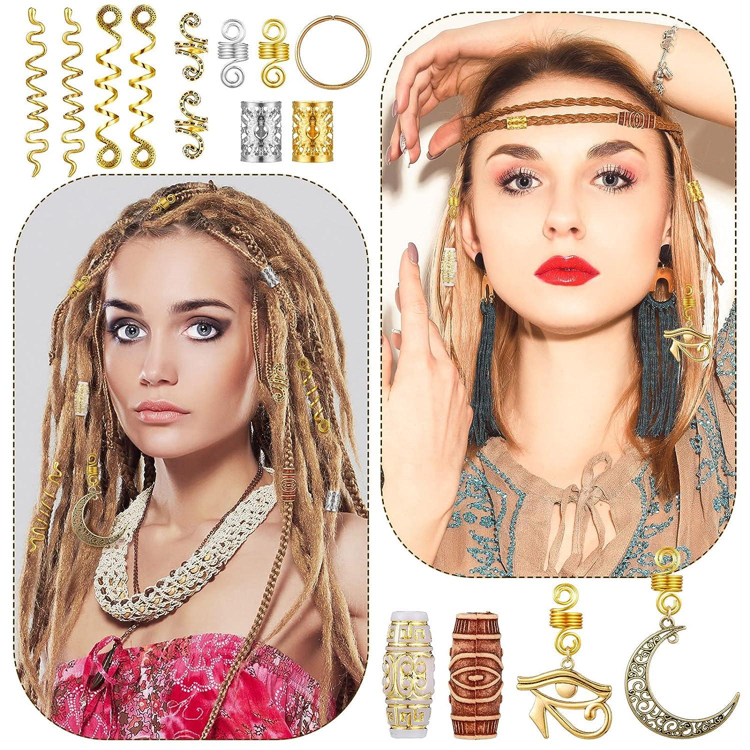 Woeoe Crystals Braid Jewelry Gold Star Hair Charms Rhinestones Beads  Dreadlock Accessories for Women and Girls(6PCS)