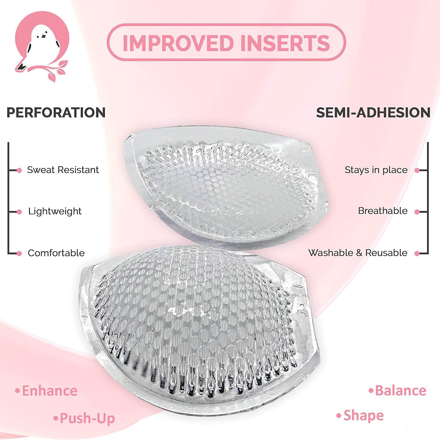  Breathable Silicone Bra Inserts, Semi-Adhesive Breast  Enhancer, Breast Gel Pads, Sports Bra Pads Push up Booster
