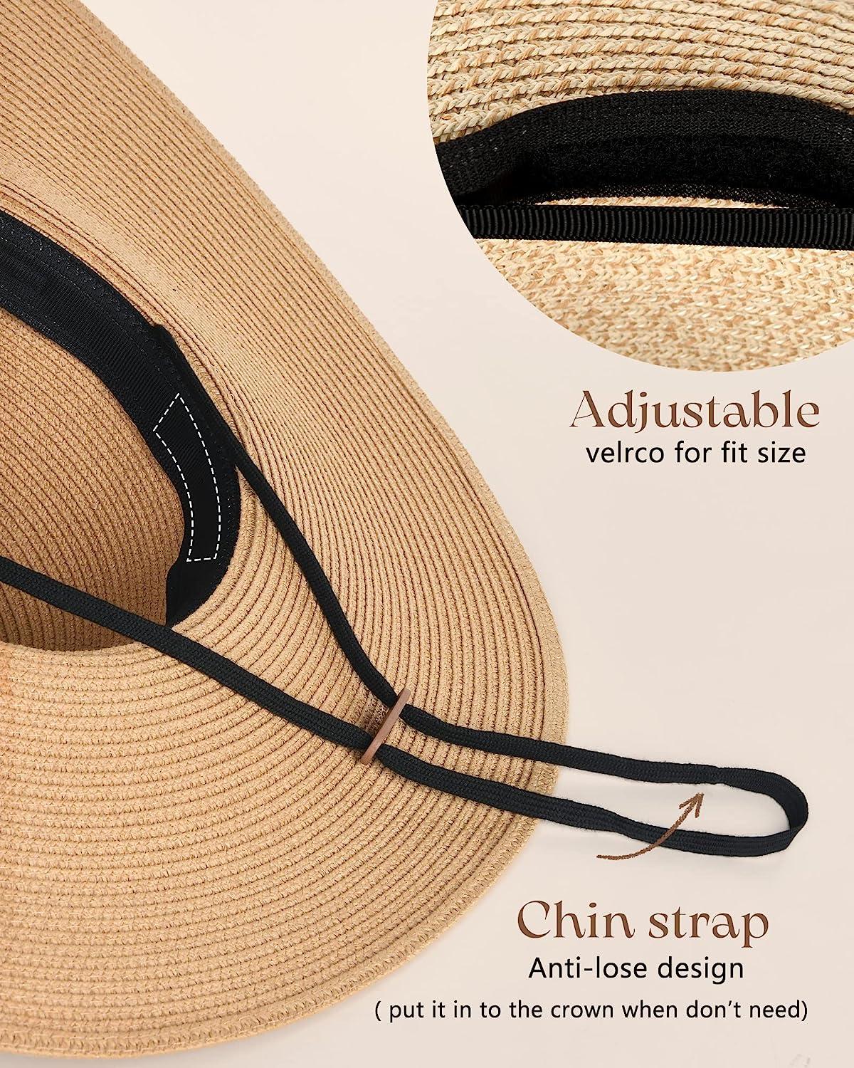 Womens Sun Straw Hat Wide Brim UPF 50 Summer Hat Foldable Roll up Floppy  Beach Hats for Women Aa-mixed Beige Medium-Large