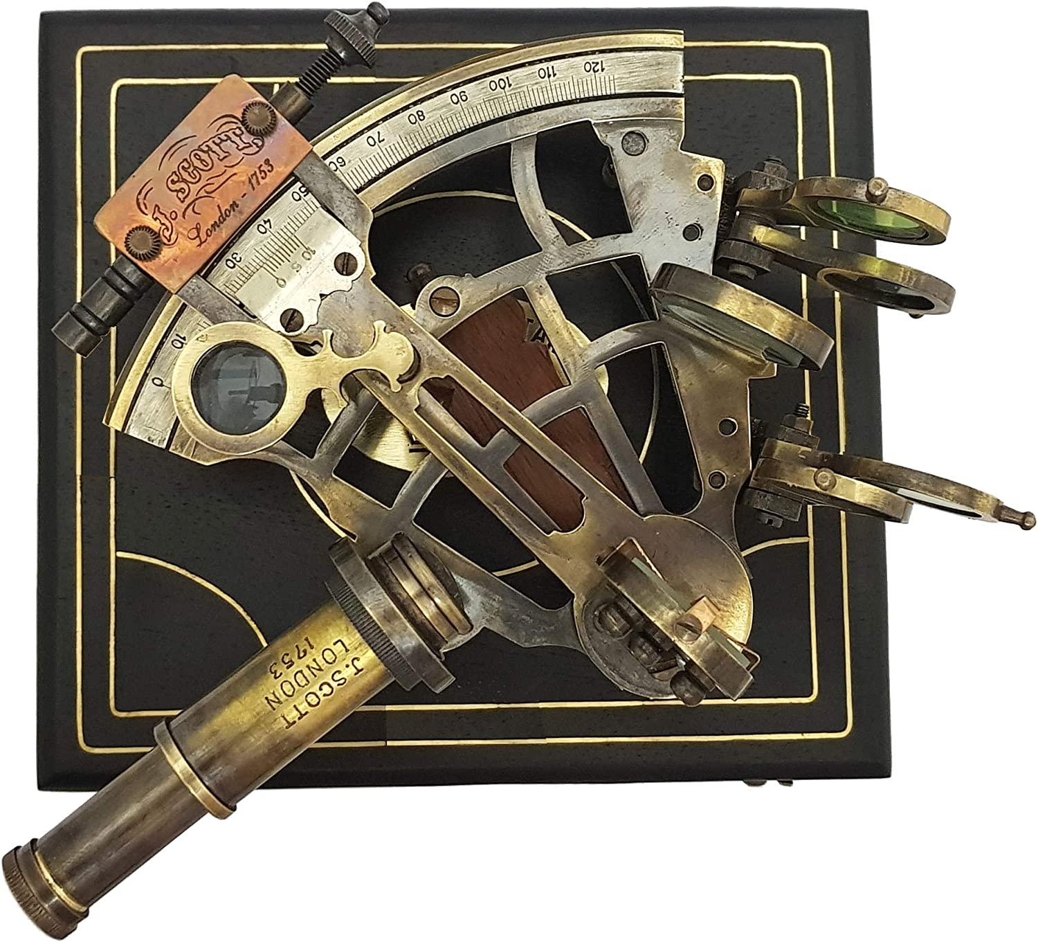 BR 4850B - Aged Brass Sextant with Wooden Box, 4 – India Overseas