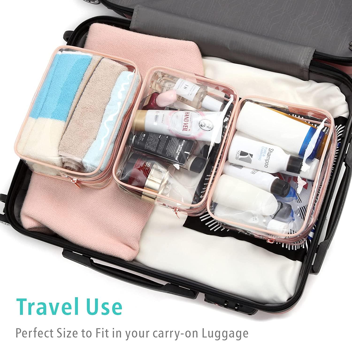5 clear toiletry bags for travel with carry-ons that are TSA