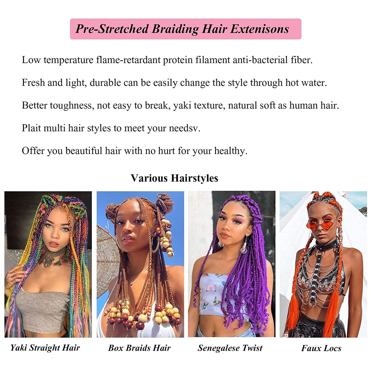 1b/Neon Green Pre stretched Braiding Hair, 26 Inches Kanekalon Box Braids  Hair Extensions, 6 Packs Yaki Texture Braiding Hair Pre stretched