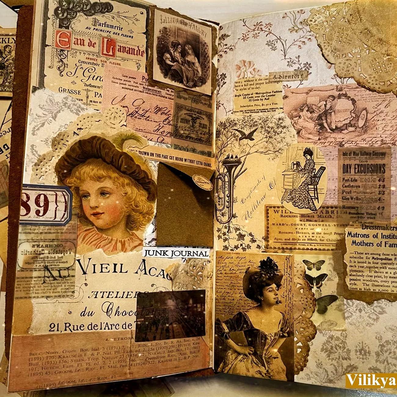 Vilikya Vintage Junk Journal Supplies, Coffee Dyed Decoupage Paper for Scrapbook Embellishments, Craft Paper for Journaling Accessories, Aged Bill