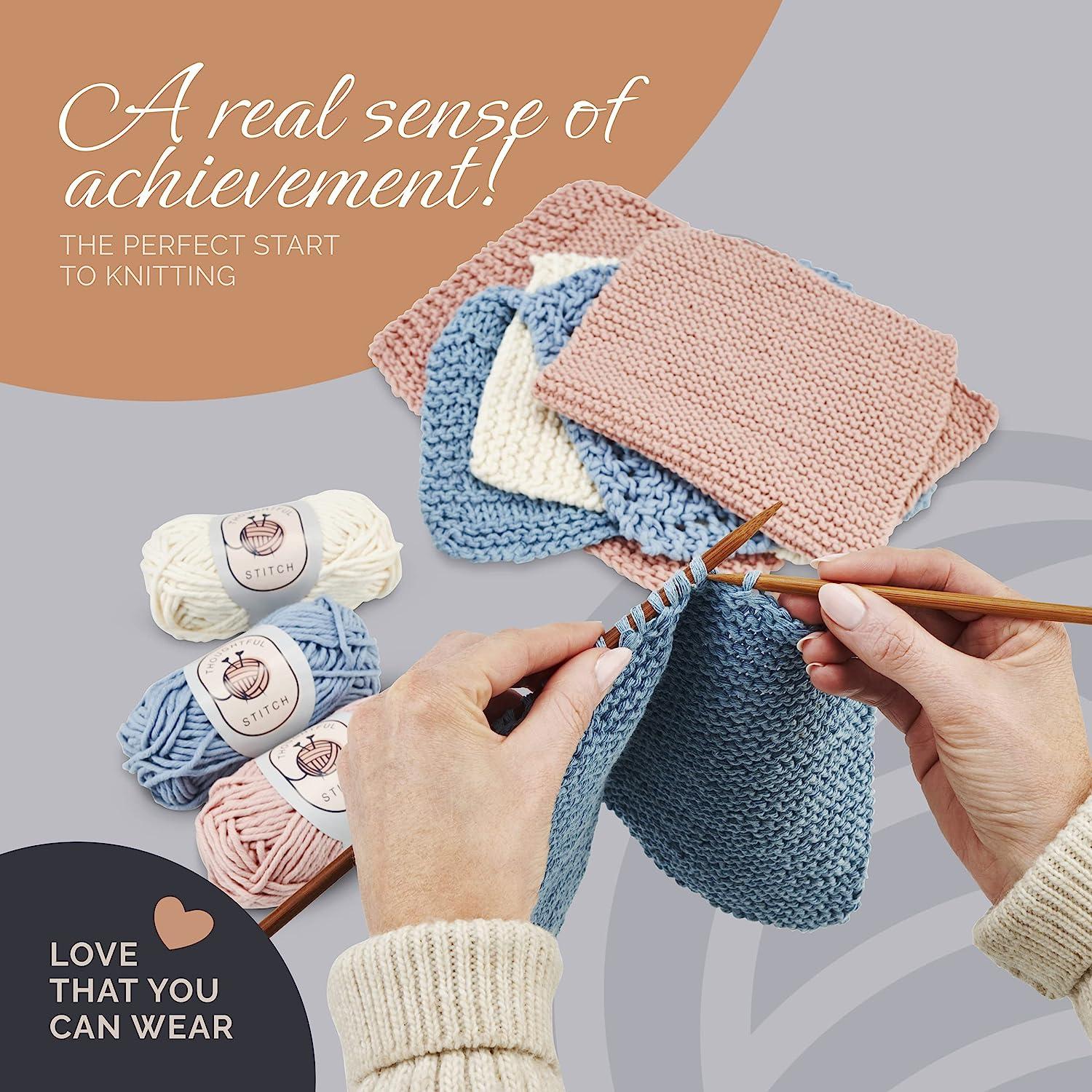 Mindfulness Flora Beginners Knitting Kit, Includes 100% Cotton Knitting  Yarn, Circular Knitting Needles, Yarn Needle - Make Washcloths - Knit kit  for
