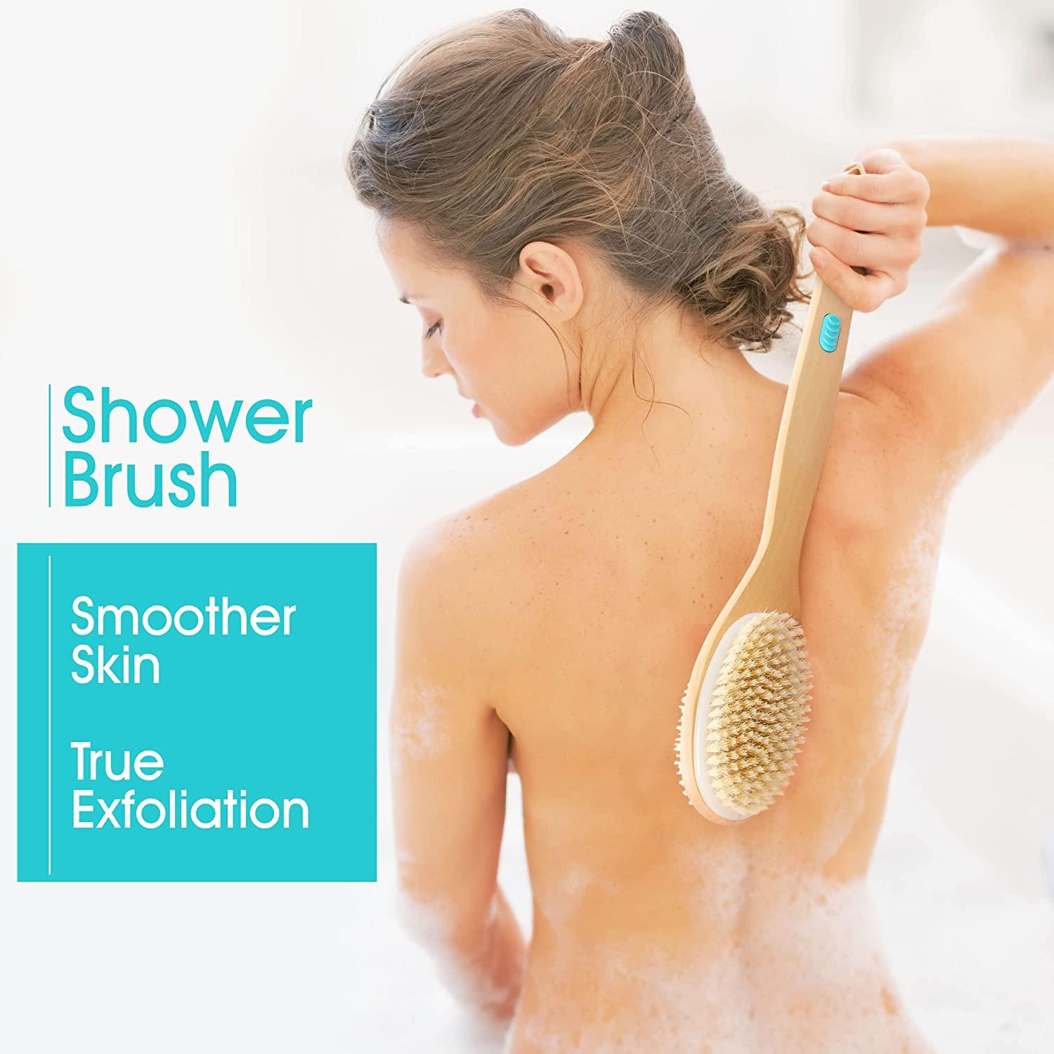 Slick- Shower Brush, Double Sided Brush, Back Scrubber, Bath Brush, Back  Brush, Back Brush Long Handle for Shower, Shower Brushes for Your Back