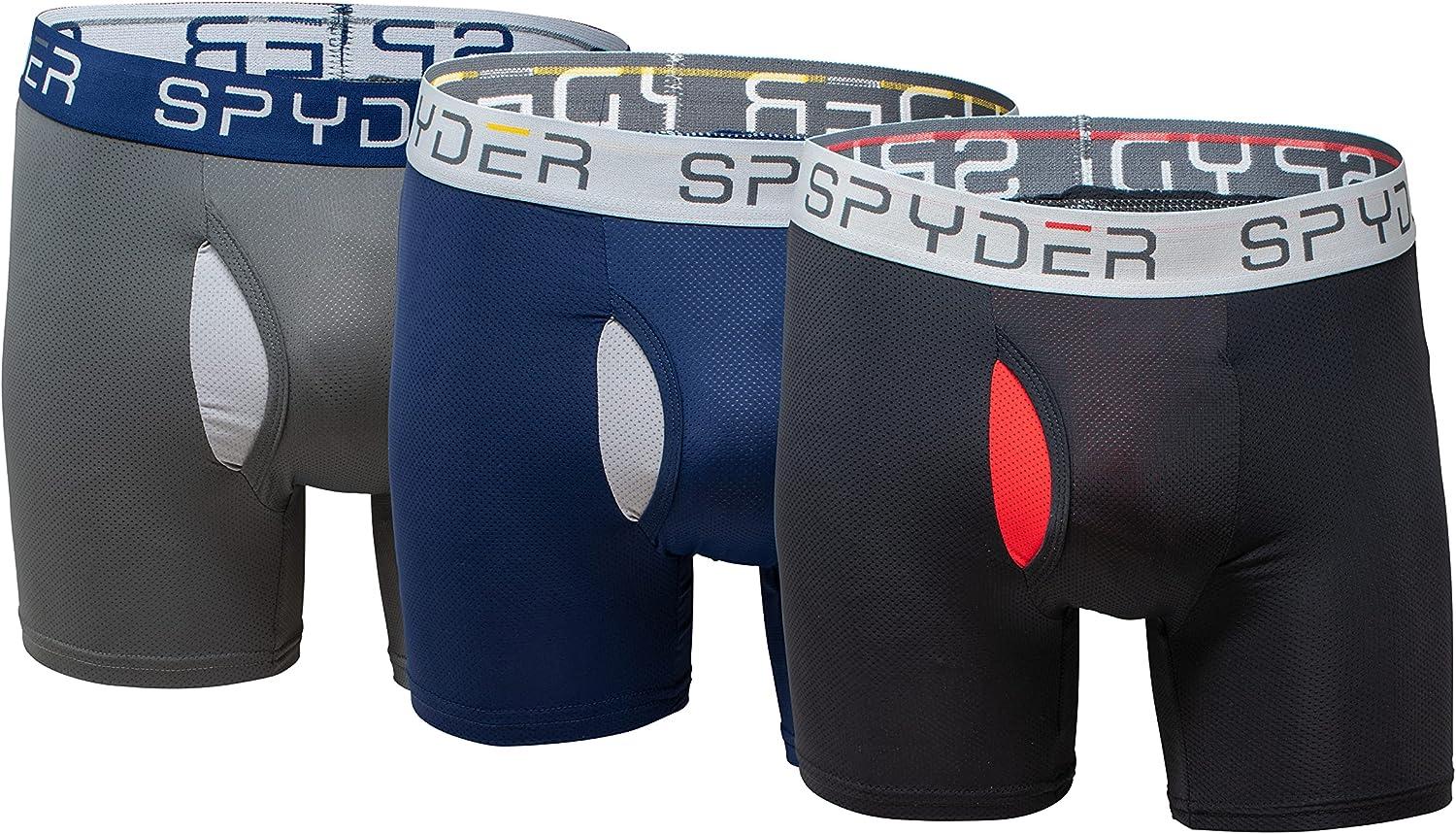 Spyder Performance Mesh Mens Boxer Briefs Sports Underwear 3 Pack/Fly Front  X-Large Navy/Black/Grey