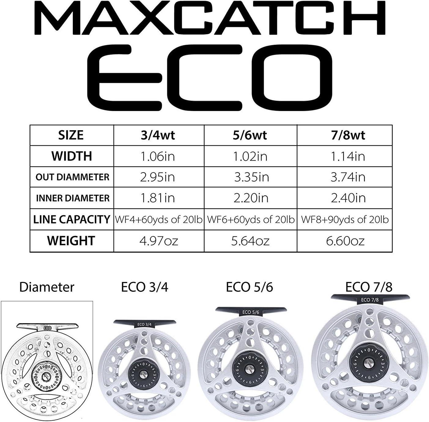 M Maximumcatch Maxcatch Eco Fly Reel Large Arbor with Aluminum Body (3/4wt 5/6wt 7/8wt) (Black Eco Reel, 3/4 Weight)