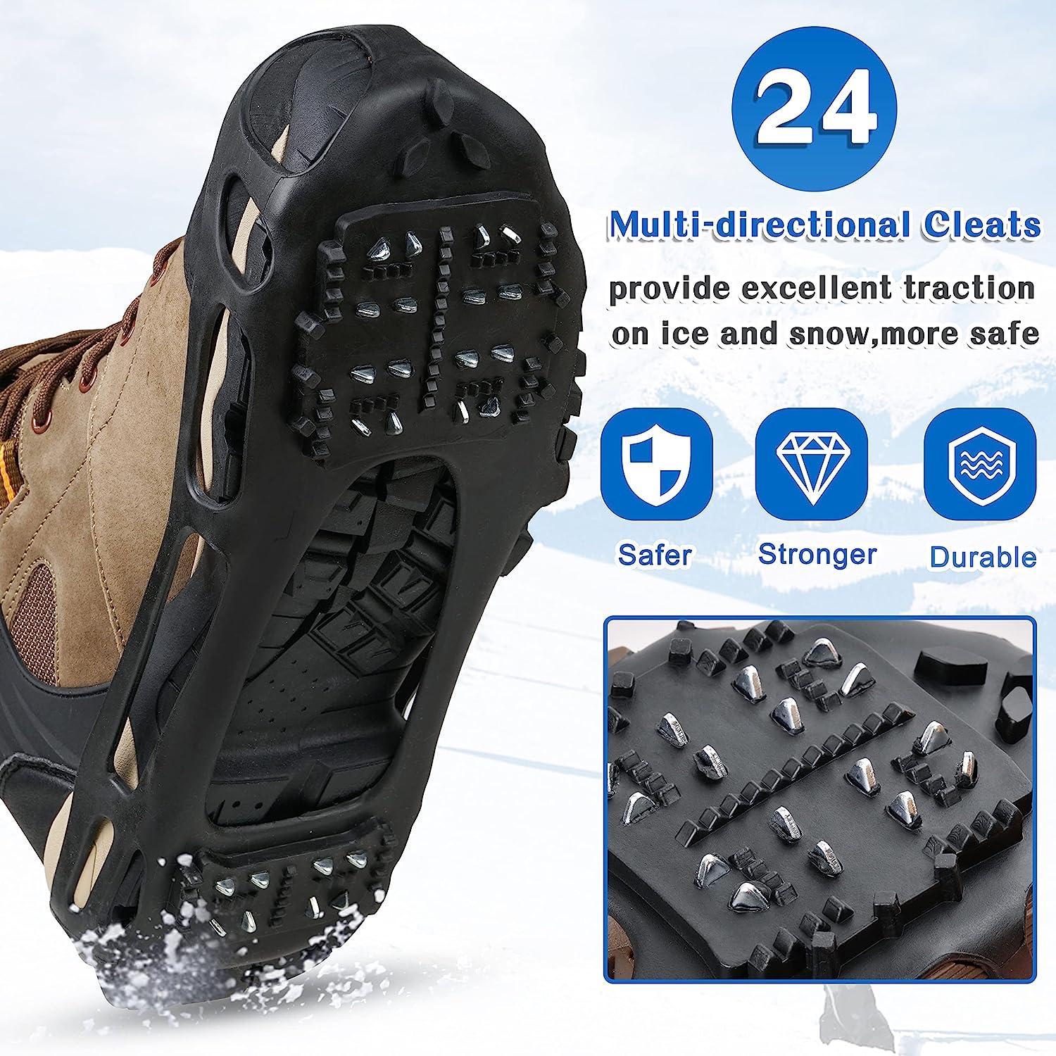 Ice Cleats for Shoes and Boots,Snow Traction Cleats Crampons for Women Men  Kids Anti Slip 24 Grippers Shoes Walk Traction Cleats on Snow and Ice With  Adjustable Strap Small(3.5-5 men/5.5-7 women)