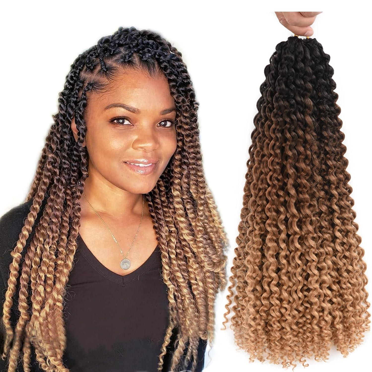 Passion Twist Hair Water Wave Crochet Hair For Black Women 18 Inch 6 Packs  Passion Twists Braiding Hair Long Bohemian Curly Crochet Braids Synthetic  Hair Extensions (18inch Black-dark brown-light brown) 18 Inch (