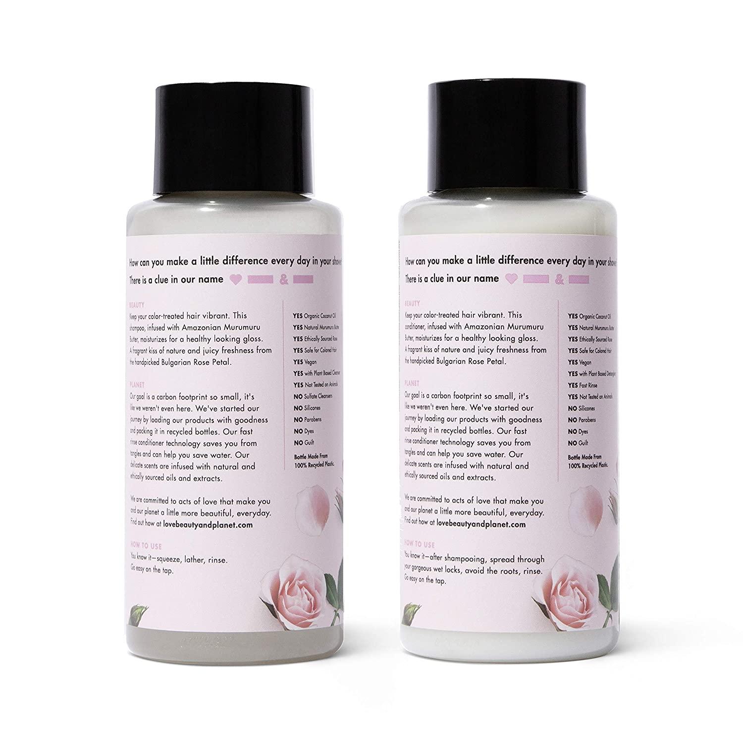Love Beauty and Planet Shampoo & Conditioner for Color-Treated Hair Murumuru  Butter & Rose Shampoo and Conditioner Silicone Free, Paraben Free and  Vegan, White,  Fl Oz (Pack of 2) Shampoo and