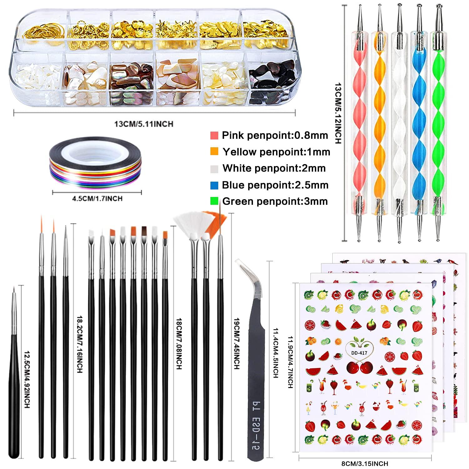  JOYJULY Nail Art Design Tools, 3D Nail Art Decorations Kit with  Nail Art Brushes Dotting Tools Holographic Nail Art Stickers Nail Foil Tape  Strips and Nails Art Rhinestones and Pick-Up Tweezers 