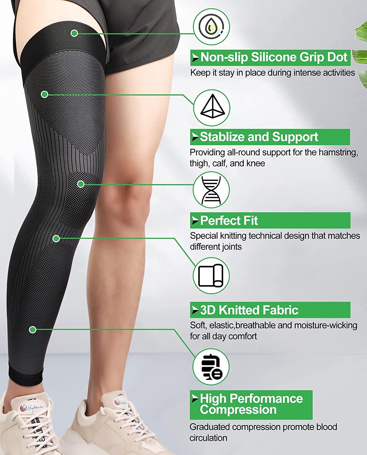 KEKING Full Leg Compression Sleeves, Unisex, Thigh High Compression Stocking  20-30mmHg Graduated Support for Thigh Calf Knee, Running, Basketball,  Reduce Varicose Veins and Swelling, 1 Pair, Black M Medium Black
