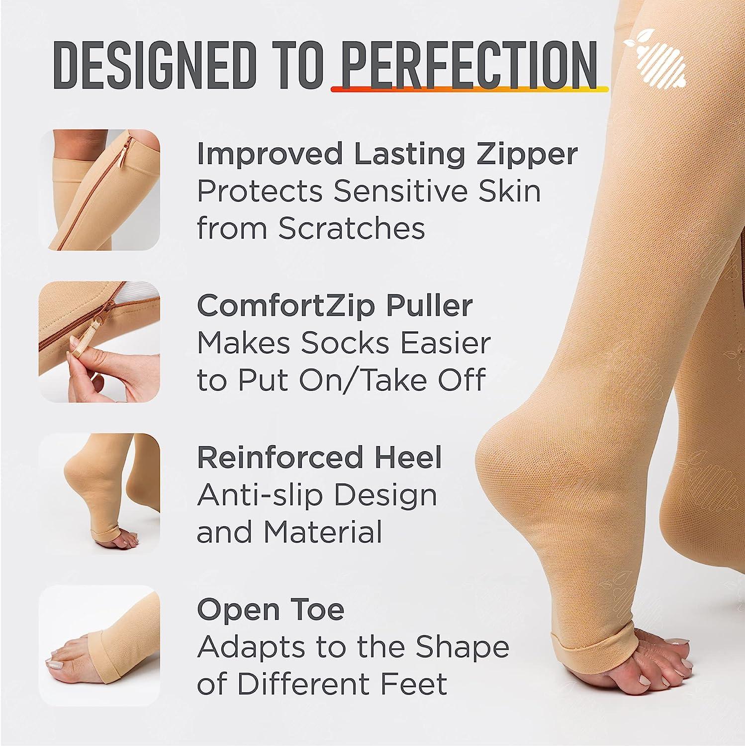 Open Toe Compression Socks Women - Toeless 15-20 mmHg Medical Compression  Socks for Men Sturdy Zippered Stocking to Improves Blood Circulation  Relieves Pain & Swelling - XL Beige 1 Pair X-Large Beige