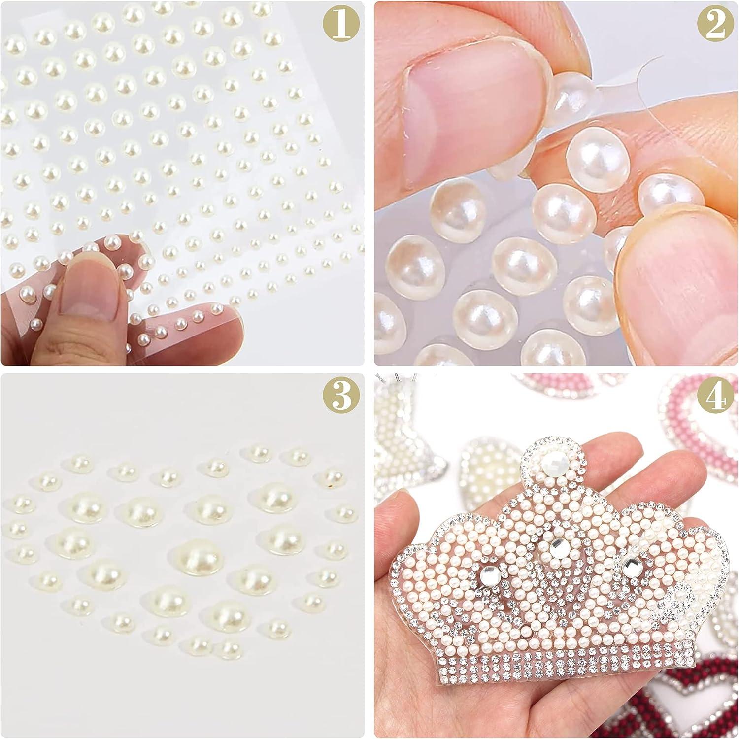 SPEESJOY Self Adhesive Pearl Stickers, Hair Pearls Stick on for Crafts Face, Makeup, Nail, Flat Back Pearl Assorted size, Perlas Para El Cabello de Mujer