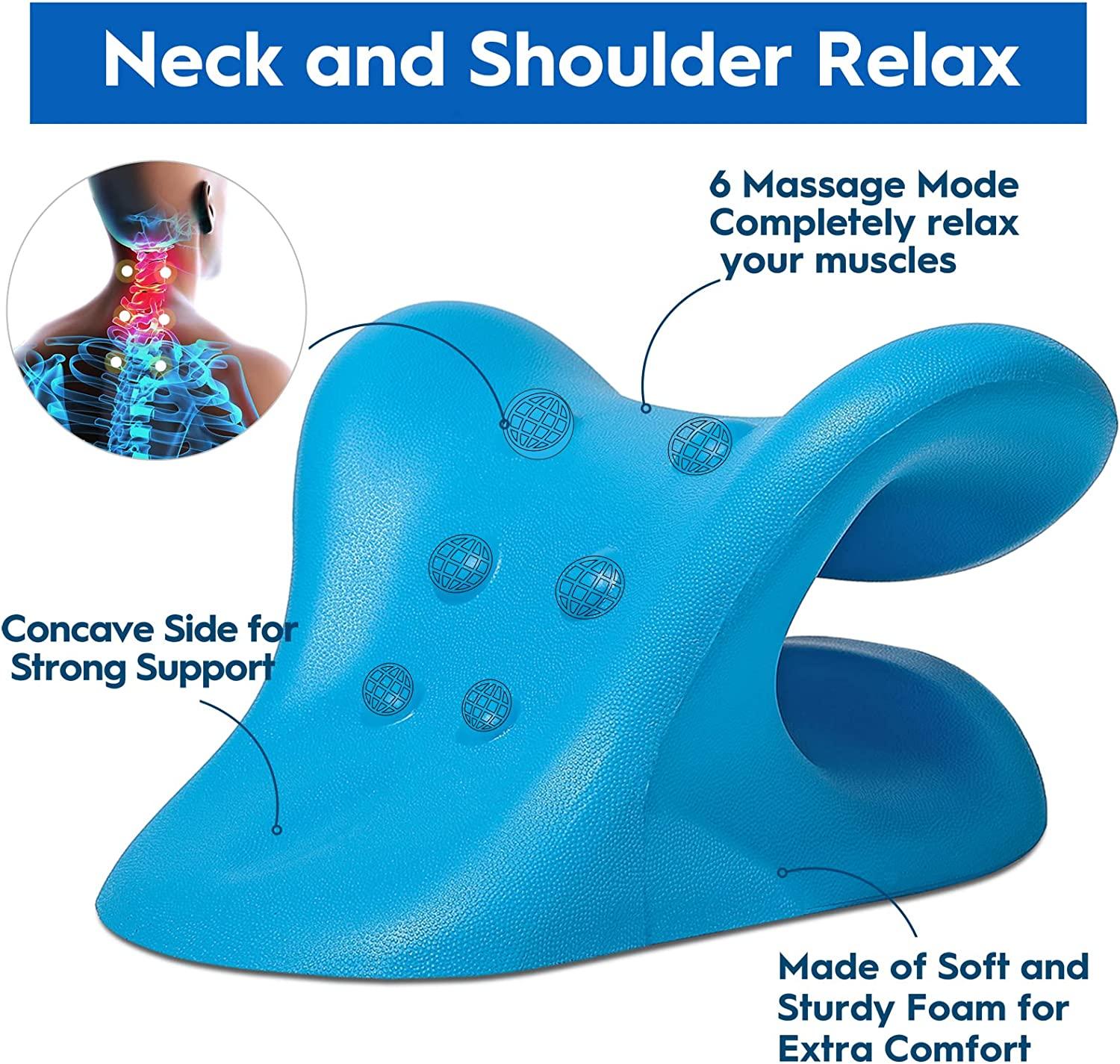 Guffo Neck Stretcher Cervical Traction Device, Neck and Shoulder Relaxer  for TMJ Headache Relief and Spine Alignment, with Acupressure Massag Design  Neck Pain Pillow for Muscle Tension Relief Black