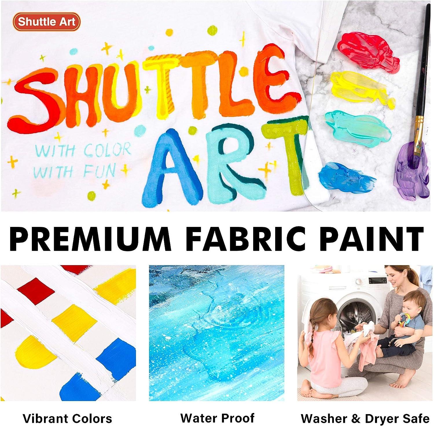 Metallic Fabric Paint, Shuttle Art 18 Metallic Colors Permanent Soft Fabric  Paint in Bottles (60ml/2oz) with Brush and Stencils, Non-Toxic Textile