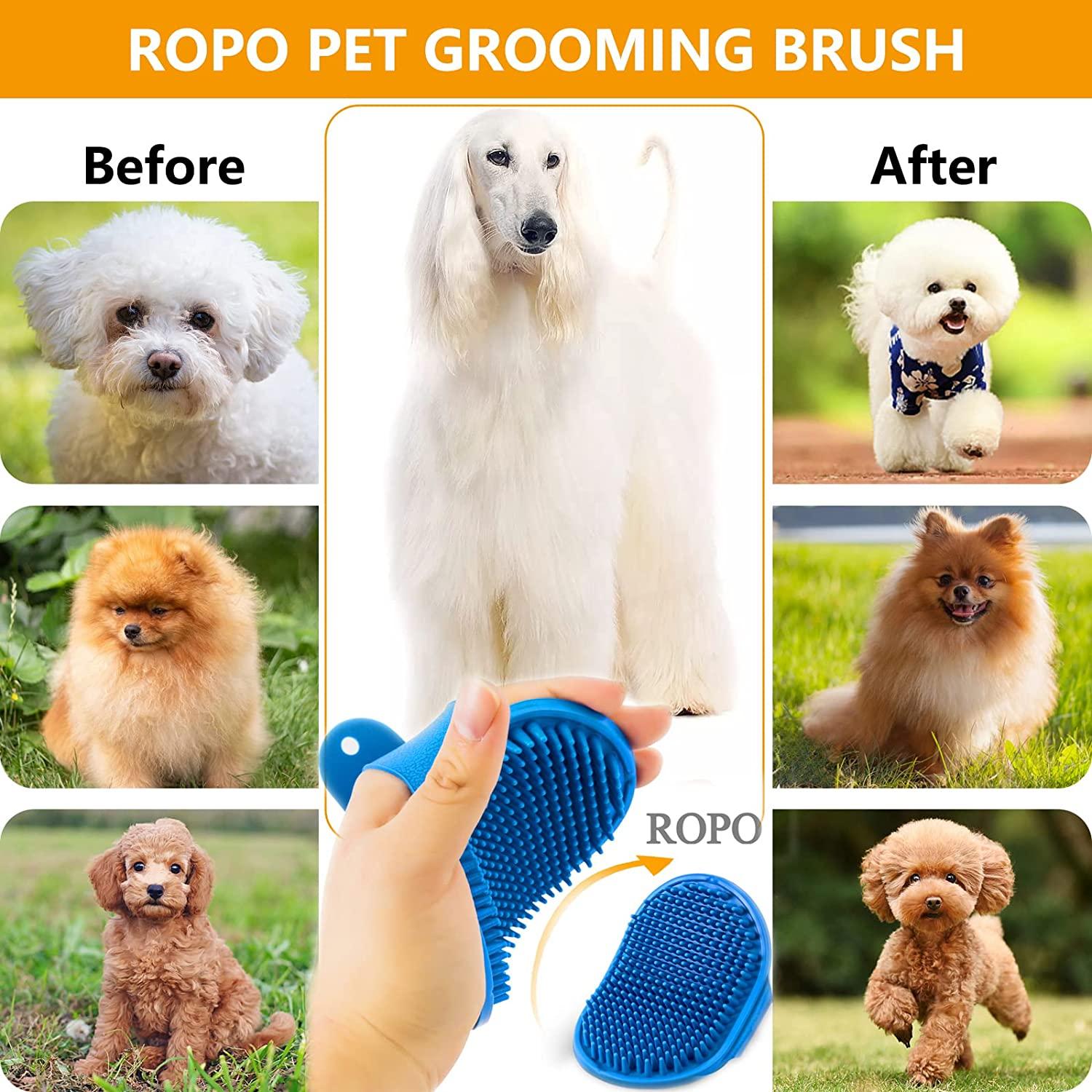 Dog Bath Brush Dog Grooming Brush,Pet Shampoo Soothing Massage Rubber Comb  with Adjustable Ring Handle