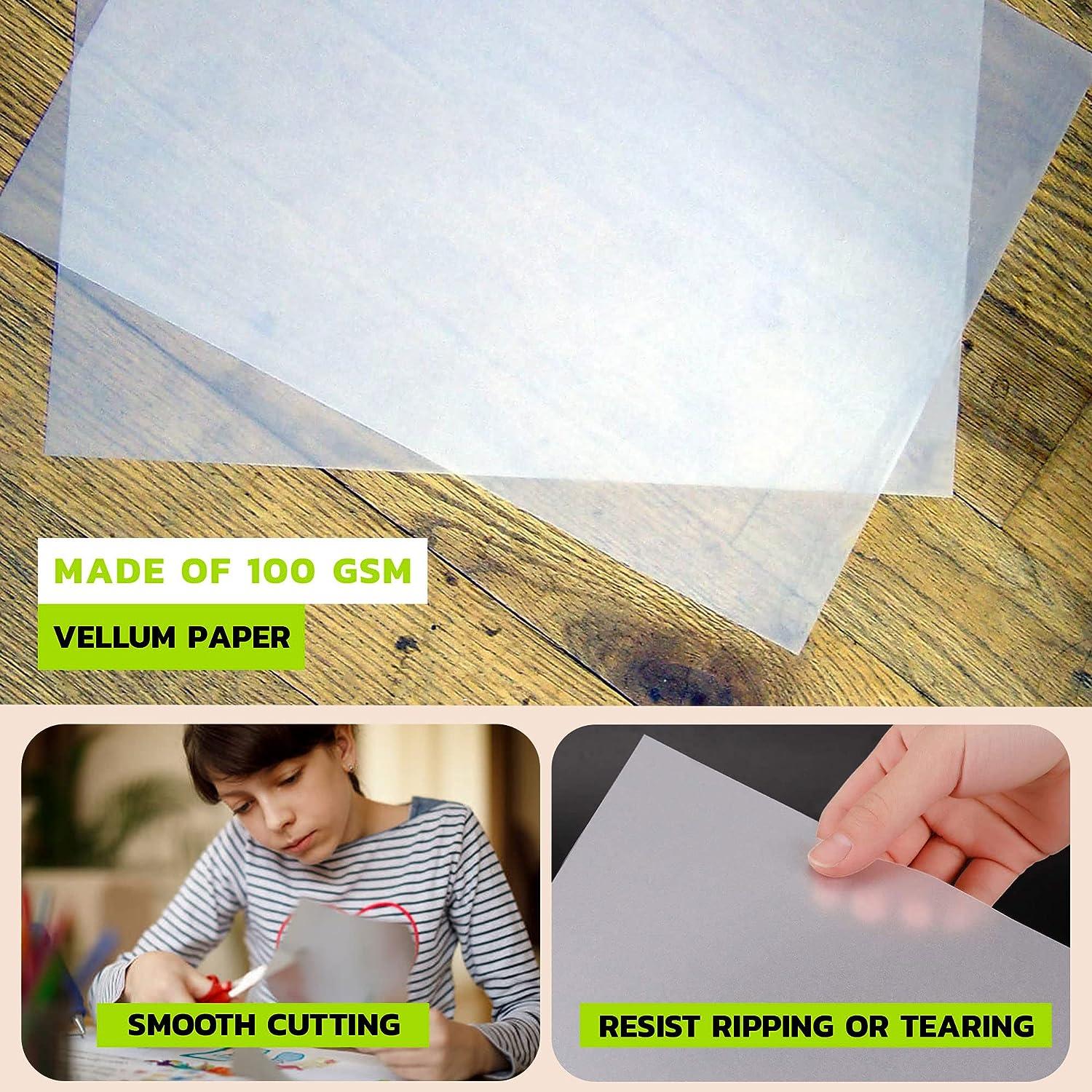 100 Sheets 8.5 x 11 in Translucent Vellum Paper - 93gsm/63lb Printable  Tracing Paper for Invitation, Sketching and Card Overlays