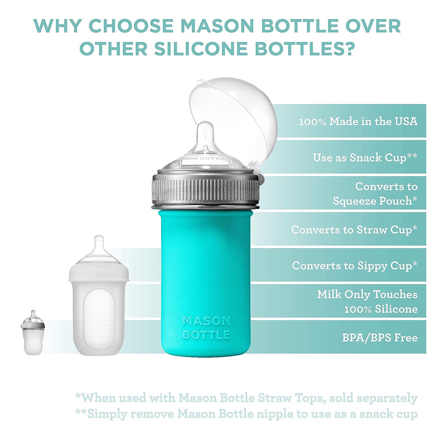 Mason Bottle Silicone Baby Bottle: Includes Silicone Nipple (Medium Flow  Nipple for 3+ Months), Plastic Ring + Cap, 8 Ounce Silicone Bottle, BPA  Free